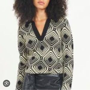 NWT Tanya Taylor Darcy Knit Butter/ Black Wool Large